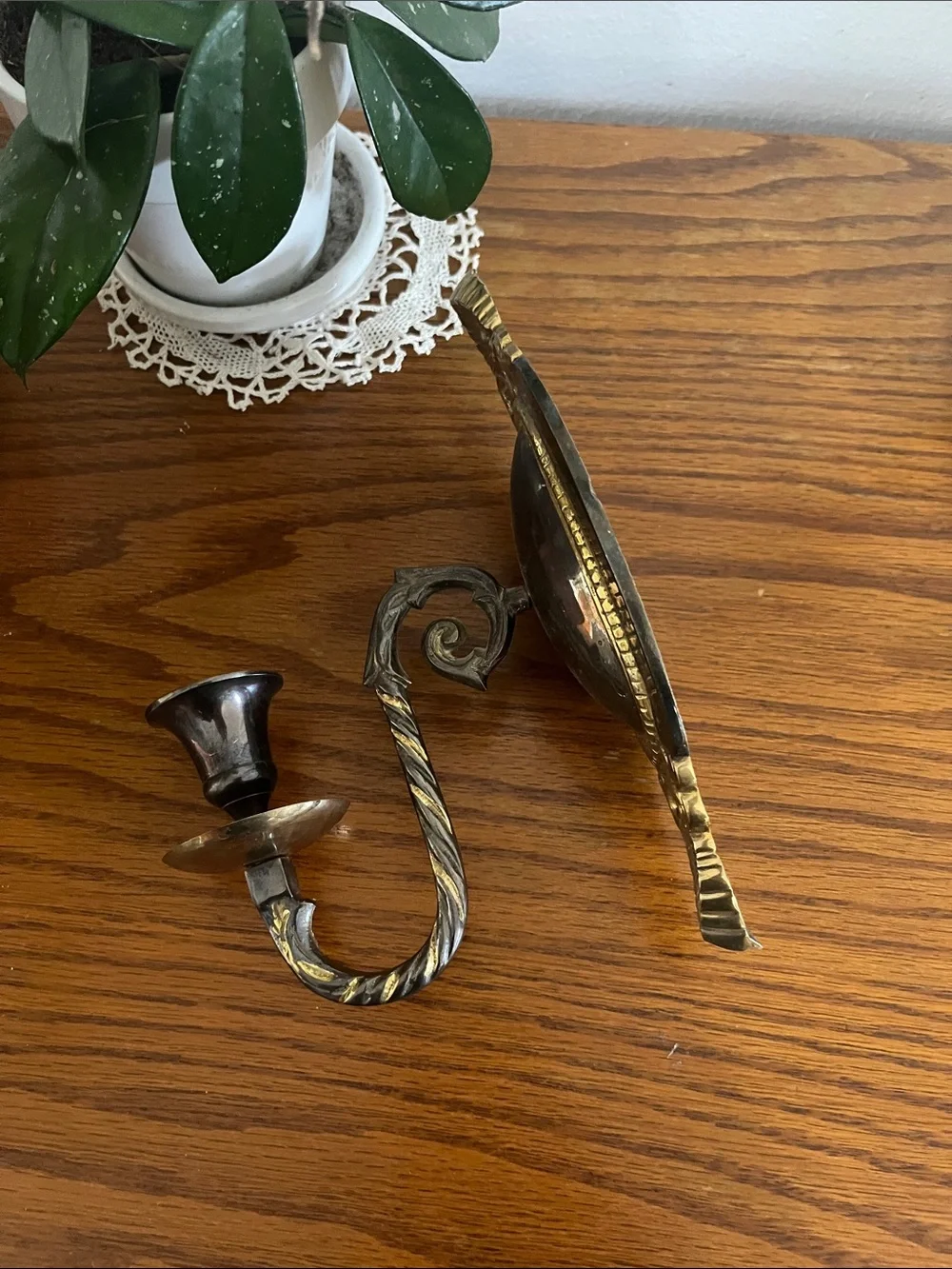 Antique-Style Brass Wall Candle Sconce - Dark Bronze & Gold